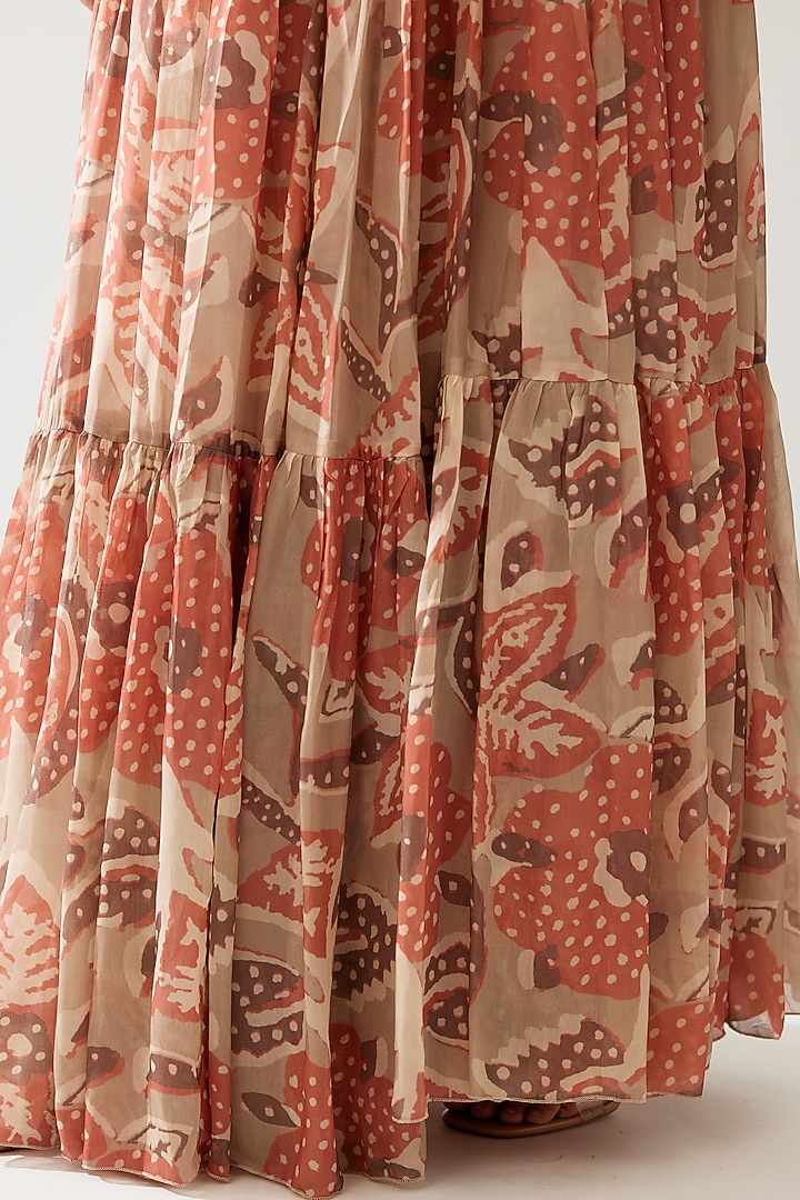 Grey & Peach Cupro Chiffon Floral Printed Wrap Maxi Vacation Dress by Koai at Pernia's Pop Up Shop