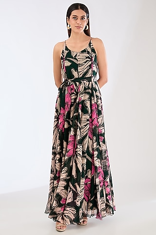 green emerald velvet dress FIORENTINA SWEETHEART TIERED FRILL AND SHEER PANEL EMBROIDERED DETAIL MAXI  DRESS main image 0
