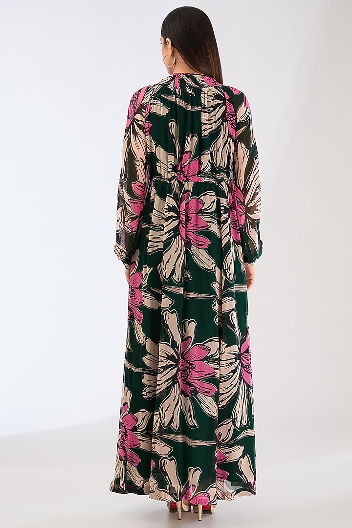 Green Chiffon Digital Floral Printed Kaftan Vacation Dress by Koai at Pernia's Pop Up Shop