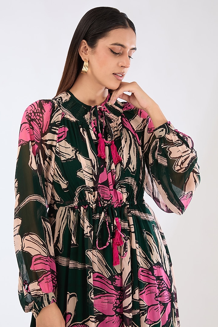 Green Chiffon Digital Floral Printed Kaftan Vacation Dress by Koai at Pernia's Pop Up Shop