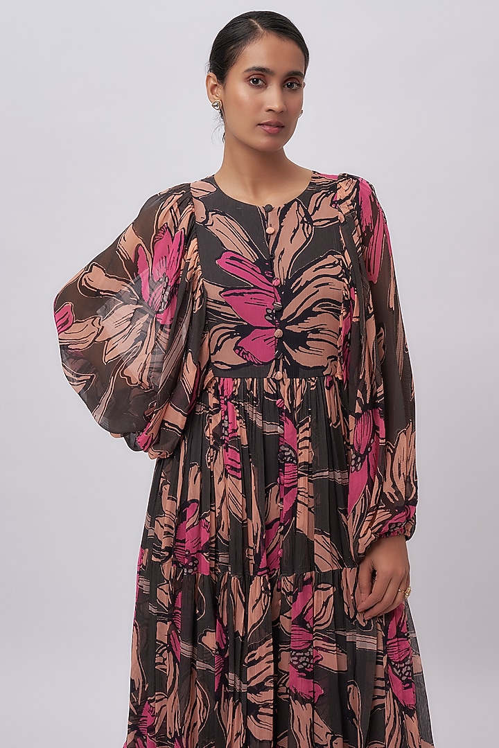 Green Chiffon Digital Printed Floral Vacation Dress by Koai at Pernia's Pop Up Shop