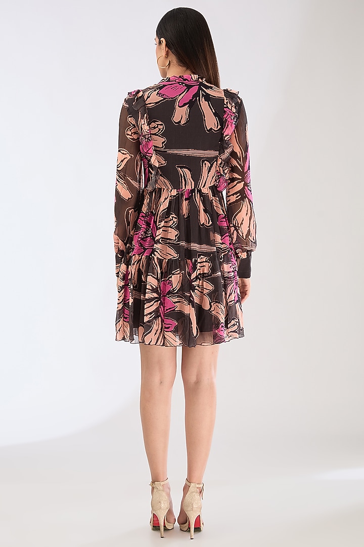 Green Chiffon Digital Floral Printed Mini Vacation Dress by Koai at Pernia's Pop Up Shop