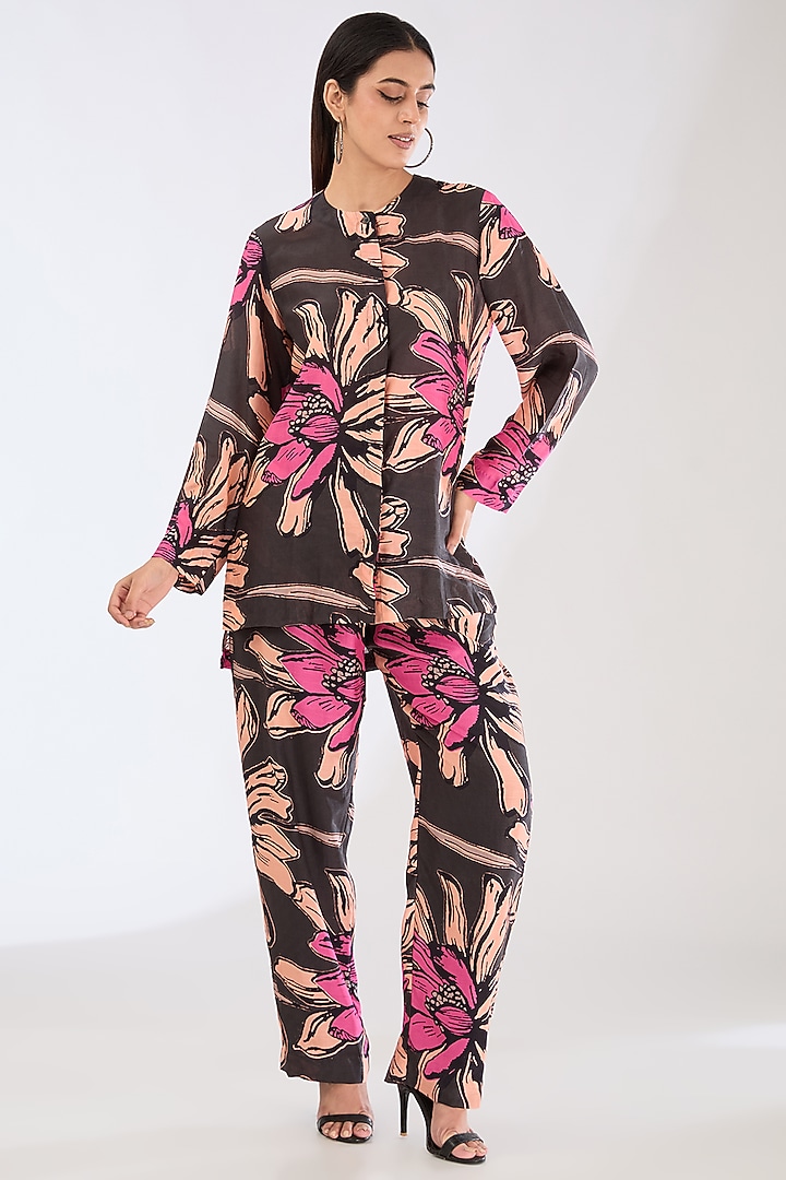 Green Cotton Silk Digital Floral Printed Shirt by Koai at Pernia's Pop Up Shop