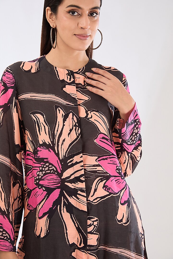 Green Cotton Silk Digital Floral Printed Shirt by Koai at Pernia's Pop Up Shop