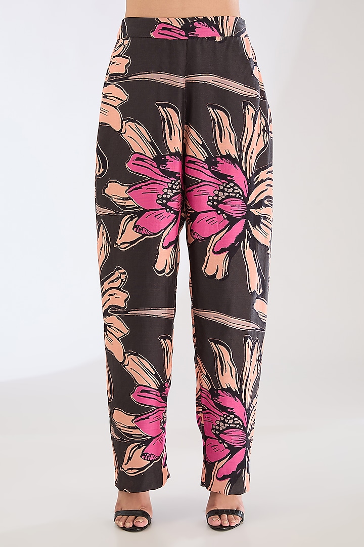 Green Cotton Silk Digital Floral Printed Pants by Koai at Pernia's Pop Up Shop