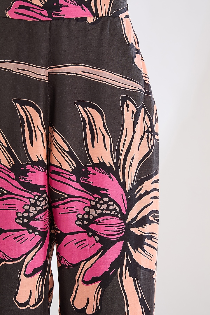 Green Cotton Silk Digital Floral Printed Pants by Koai at Pernia's Pop Up Shop