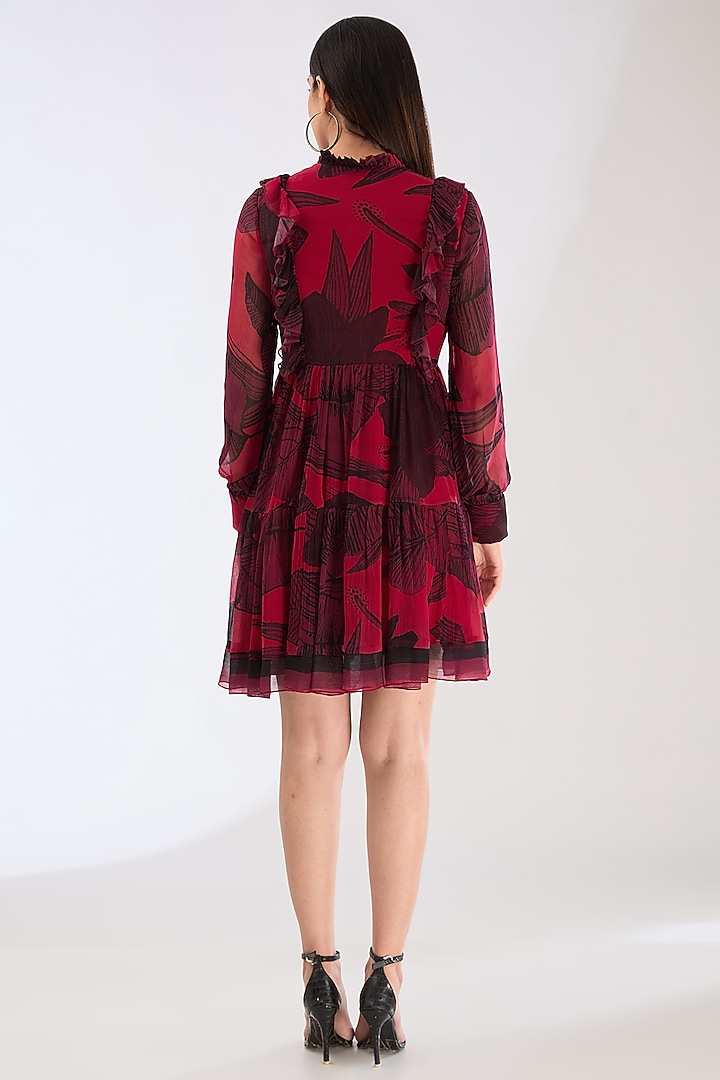 Hot Pink Chiffon Digital Floral Printed Mini Vacation Dress by Koai at Pernia's Pop Up Shop