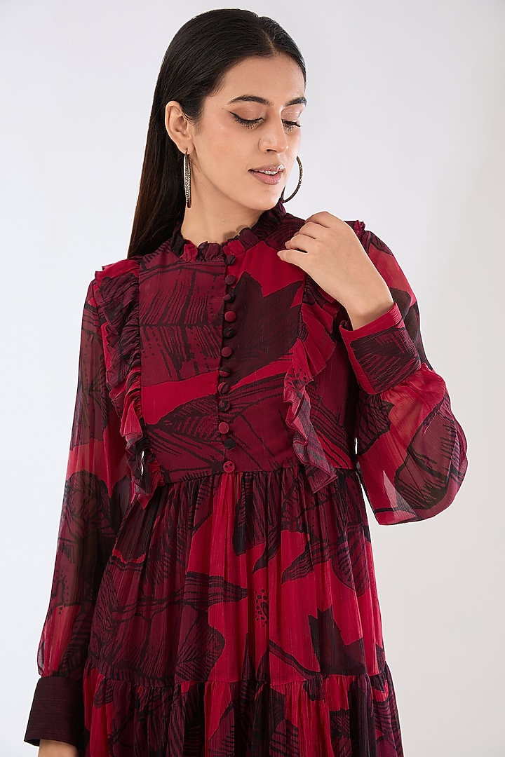 Hot Pink Chiffon Digital Floral Printed Mini Vacation Dress by Koai at Pernia's Pop Up Shop