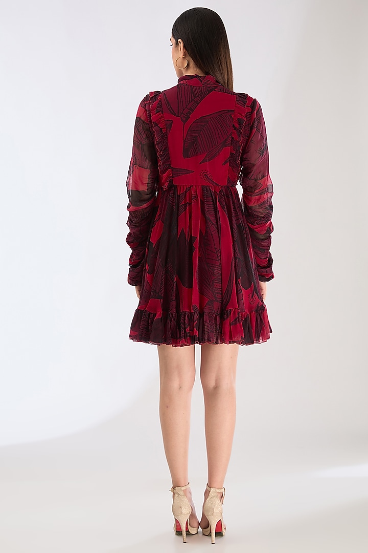 Hot Pink Chiffon Digital Floral Printed Mini Vacation Dress by Koai at Pernia's Pop Up Shop