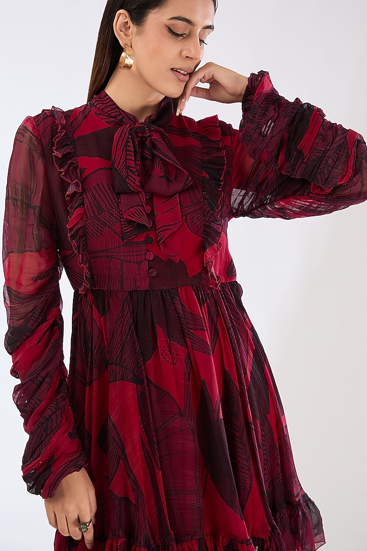 Hot Pink Chiffon Digital Floral Printed Mini Vacation Dress by Koai at Pernia's Pop Up Shop