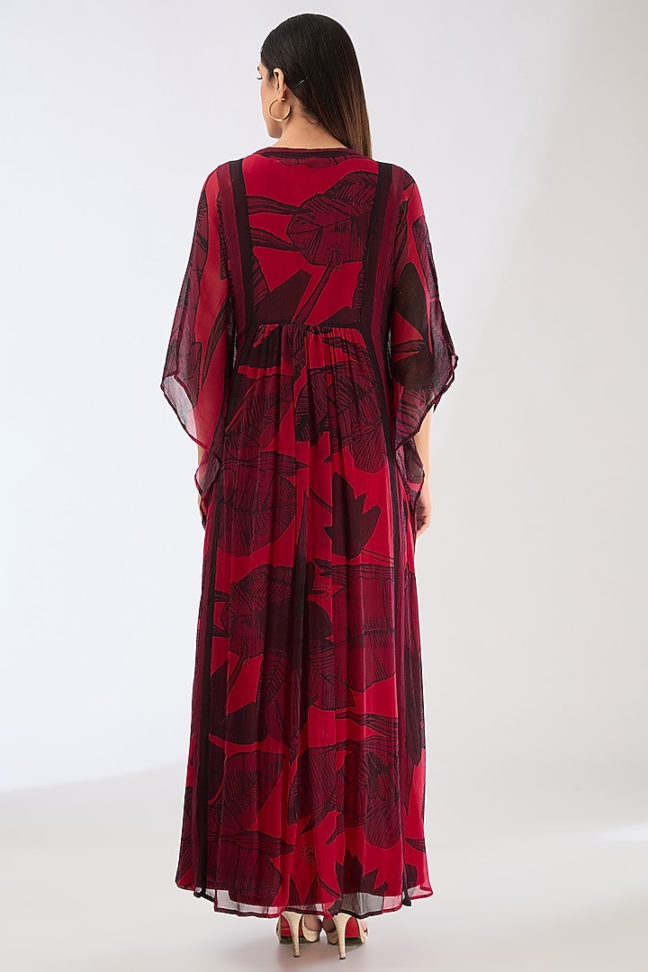 Hot Pink Chiffon Digital Floral Printed Kaftan Summer Dress by Koai at Pernia's Pop Up Shop