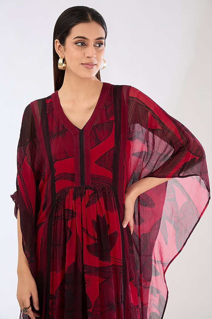 Hot Pink Chiffon Digital Floral Printed Kaftan Summer Dress by Koai at Pernia's Pop Up Shop