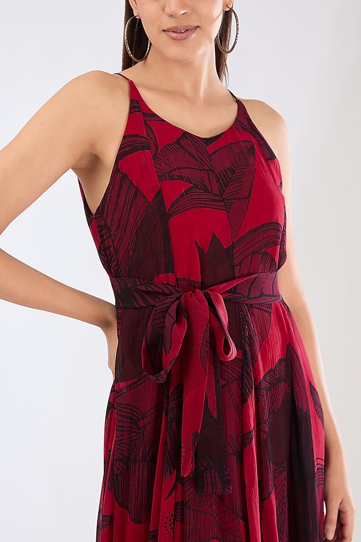 Hot Pink Chiffon Digital Floral Printed Maxi Vacation Dress With Belt by Koai at Pernia's Pop Up Shop
