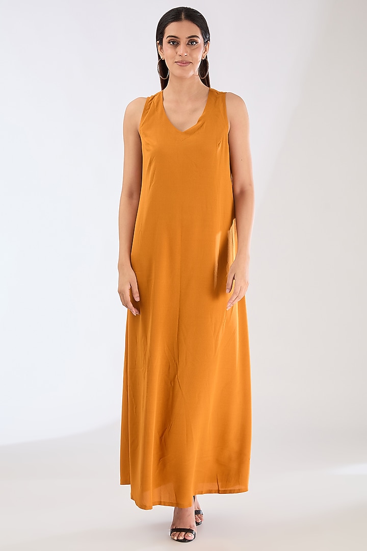 Orange & Brown Chiffon Digital Floral Printed Kaftan Vacation Dress by Koai at Pernia's Pop Up Shop