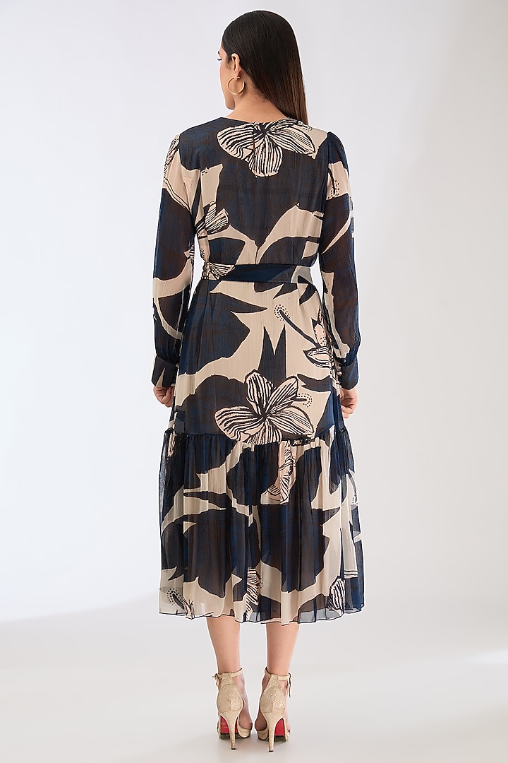 Blue & Off-White Chiffon Digital Floral Printed Mini Vacation Shirt Dress by Koai at Pernia's Pop Up Shop
