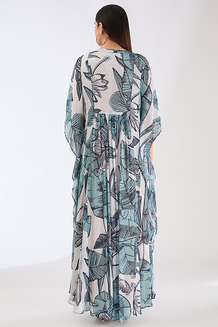 Sky Blue & White Chiffon Digital Floral Printed Kaftan Summer Dress by Koai at Pernia's Pop Up Shop