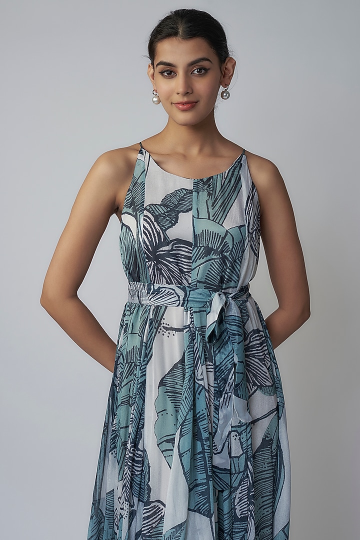 Sky Blue & White Chiffon Digital Printed Maxi Vacation Dress by Koai at Pernia's Pop Up Shop