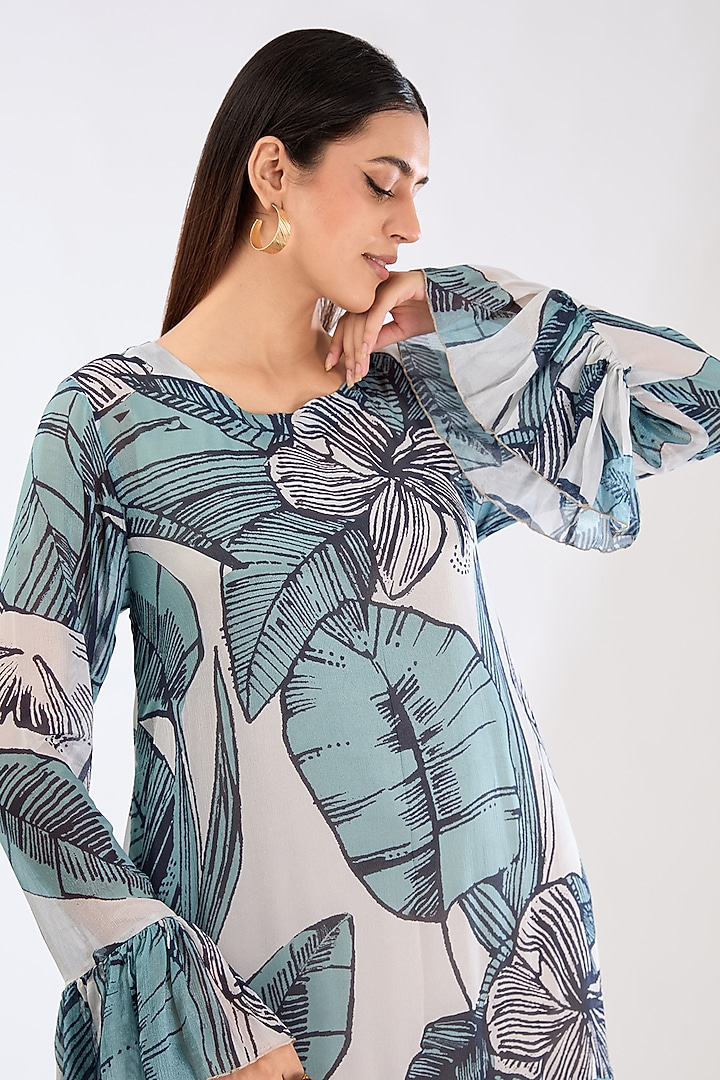 Sky Blue & White Chiffon Digital Floral Printed Midi Vacation Dress by Koai at Pernia's Pop Up Shop