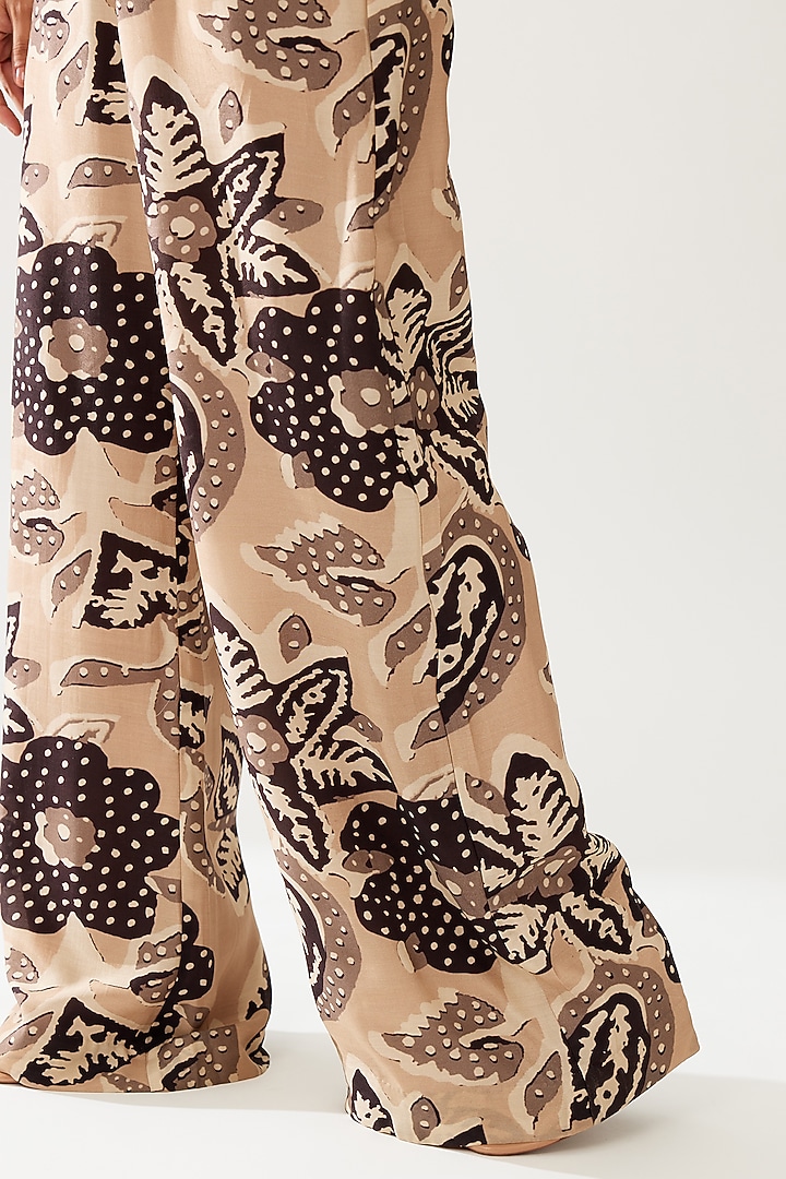 Cream & Dark Brown Cotton Silk Floral Jumpsuit by Koai at Pernia's Pop Up Shop