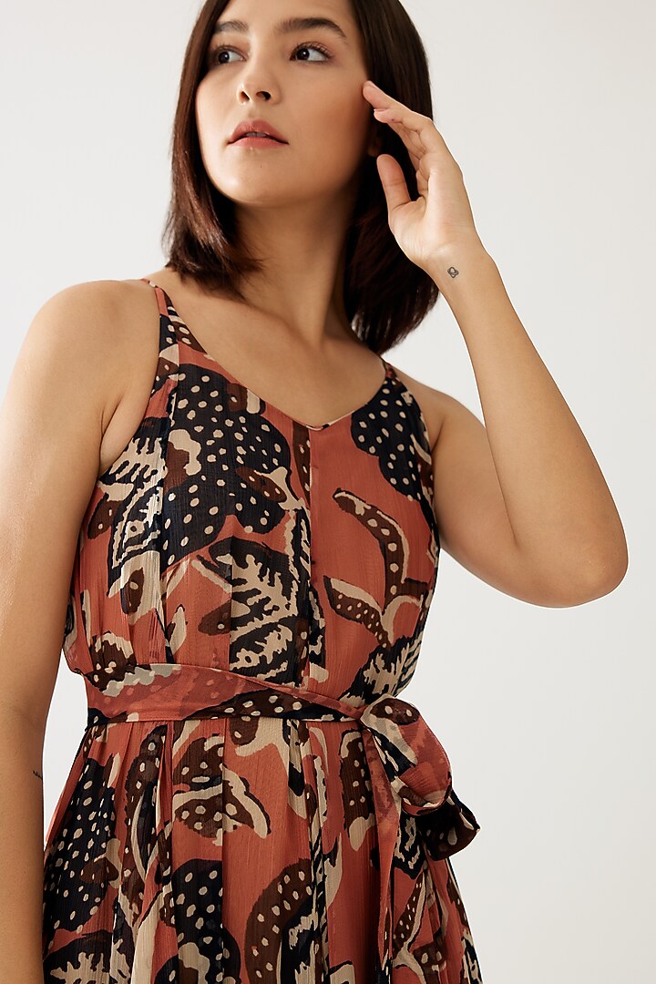 Pink & Dark Blue Chiffon Floral Maxi Vacation Dress With Belt by Koai at Pernia's Pop Up Shop
