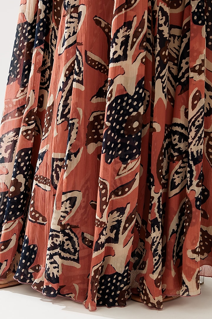 Pink & Dark Blue Chiffon Floral Maxi Vacation Dress With Belt by Koai at Pernia's Pop Up Shop