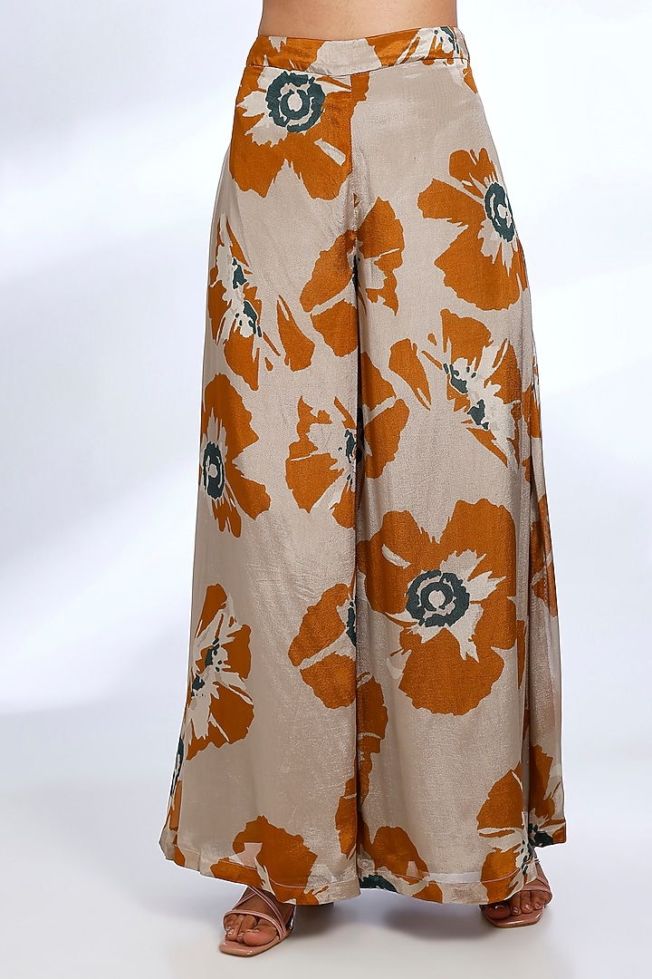 Beige & Rust Chiffon Floral Digital Printed Co-Ord Set by Koai at Pernia's Pop Up Shop