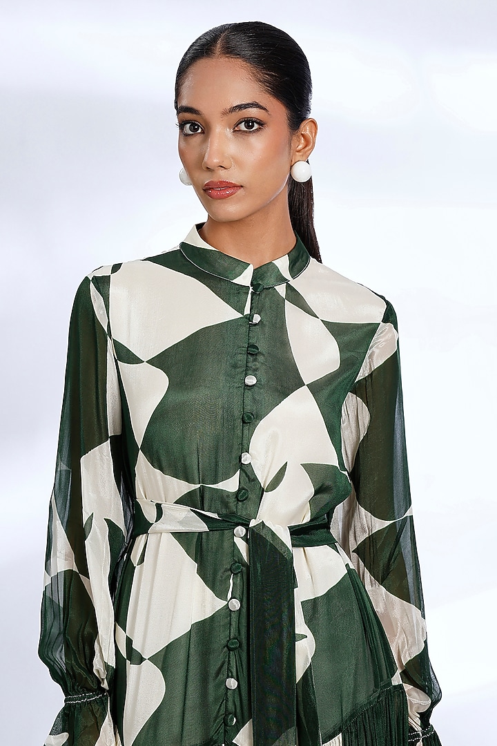 Green & White Chiffon Abstract Digital Printed Maxi Vacation Dress by Koai at Pernia's Pop Up Shop