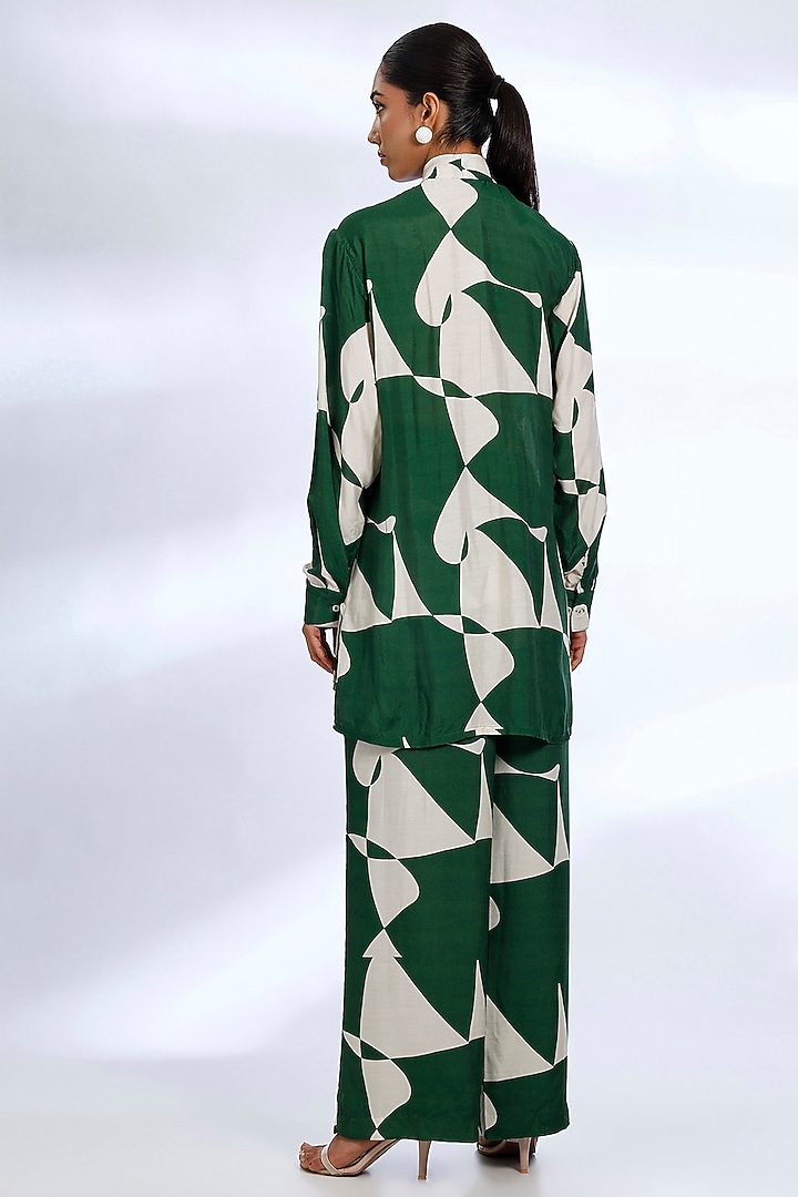 Green & White Muslin Cotton Silk Abstract Digital Printed Co-Ord Set by Koai at Pernia's Pop Up Shop