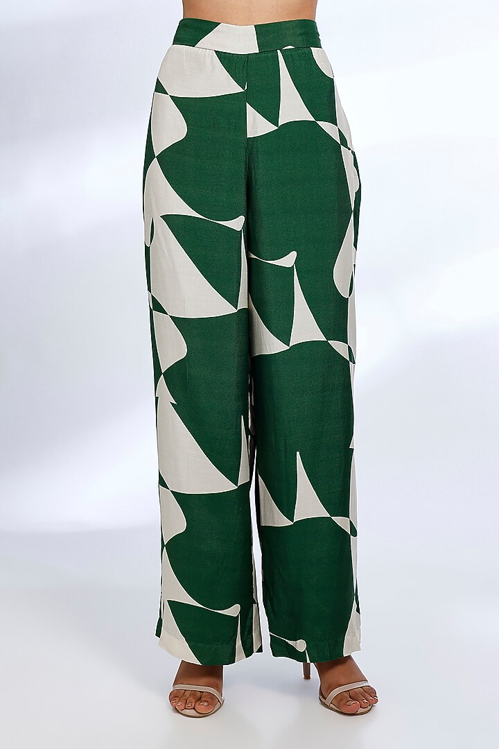 Green & White Muslin Cotton Silk Abstract Digital Printed Co-Ord Set by Koai at Pernia's Pop Up Shop