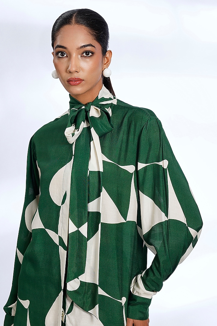 Green & White Muslin Cotton Silk Abstract Digital Printed Co-Ord Set by Koai at Pernia's Pop Up Shop