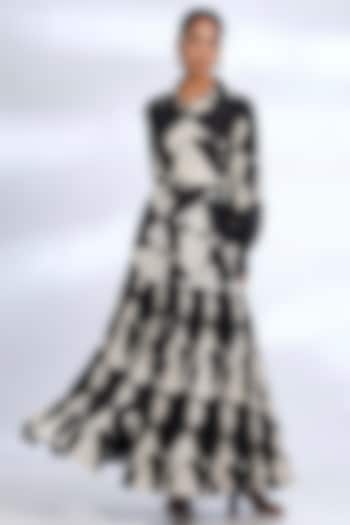 Black & White Muslin Cotton Silk Abstract Digital Printed Maxi Skirt by Koai at Pernia's Pop Up Shop