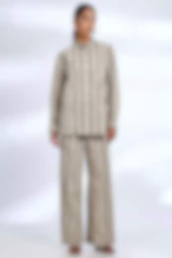 Beige Poplin Cotton Digital Printed & Embroidered Co-Ord Set by Koai at Pernia's Pop Up Shop