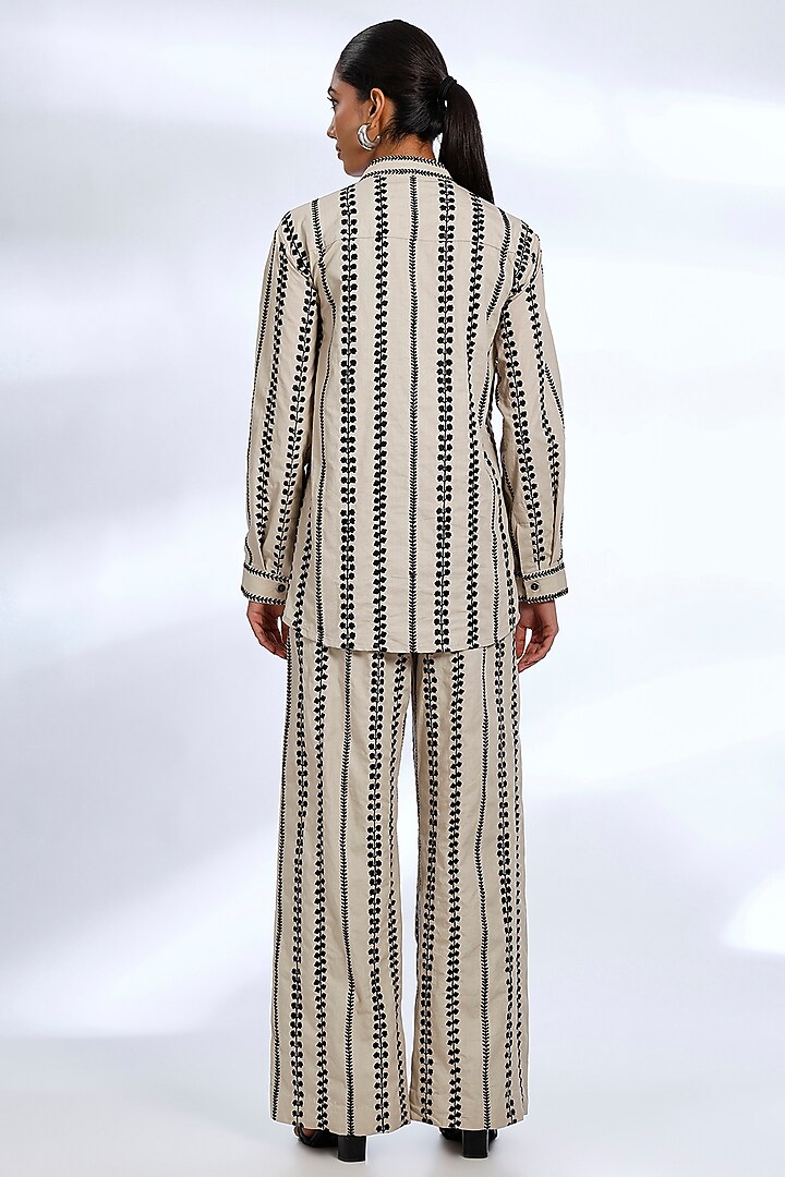 Beige Poplin Cotton Digital Printed & Embroidered Co-Ord Set by Koai at Pernia's Pop Up Shop