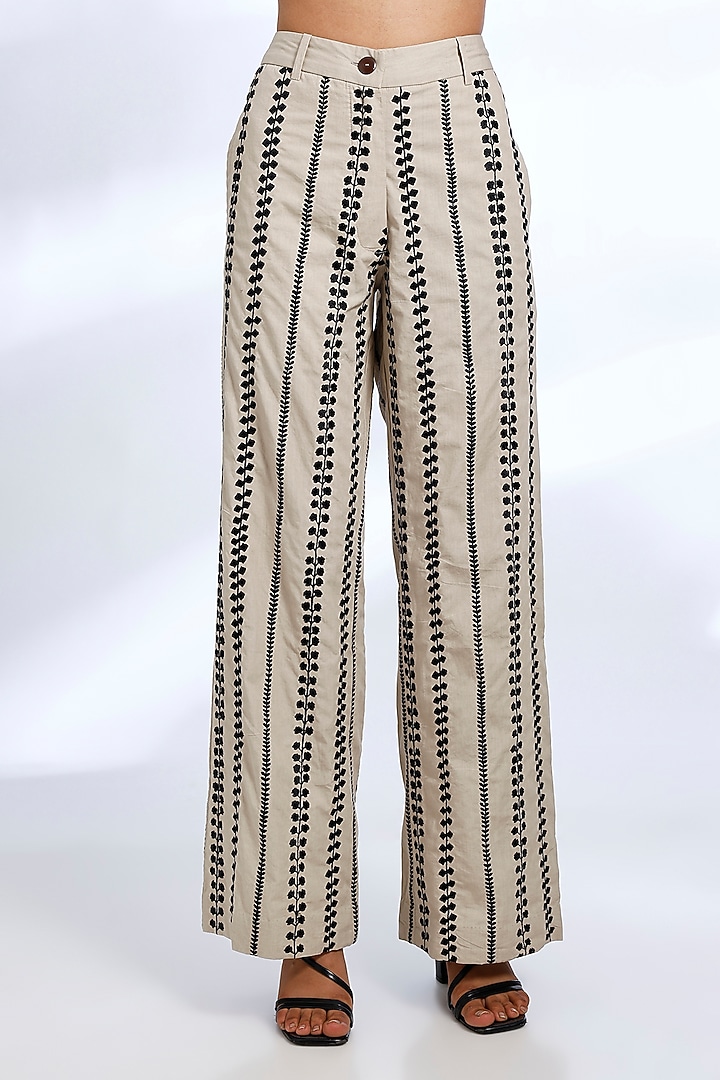 Beige Poplin Cotton Digital Printed & Embroidered Co-Ord Set by Koai at Pernia's Pop Up Shop