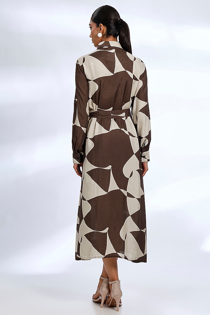 Brown & White Muslin Cotton Silk Abstract Digital Printed Shirt Summer Dress by Koai at Pernia's Pop Up Shop