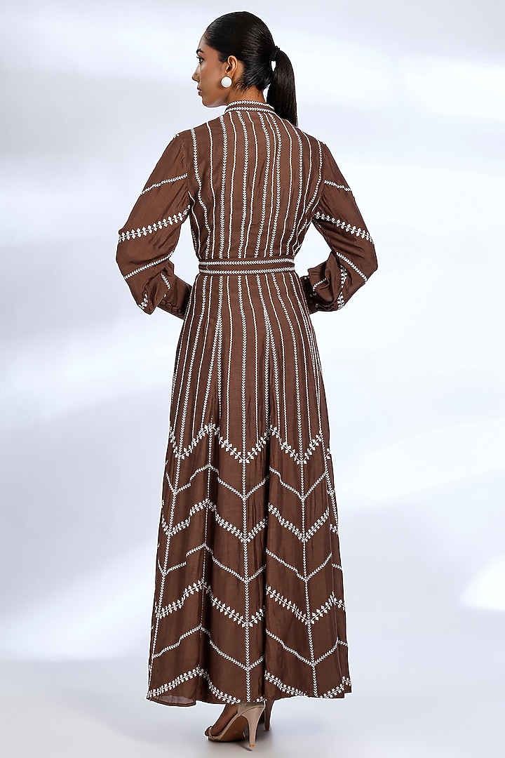 Pernia's Pop Up Shop - Koai Women Brown Muslin Cotton Silk Digital Printed & Embroidered Shirt Dress Pernia's Pop Up Shop - Koai Women Brown Muslin Cotton Silk Digital Printed & Embroidered Shirt Dress