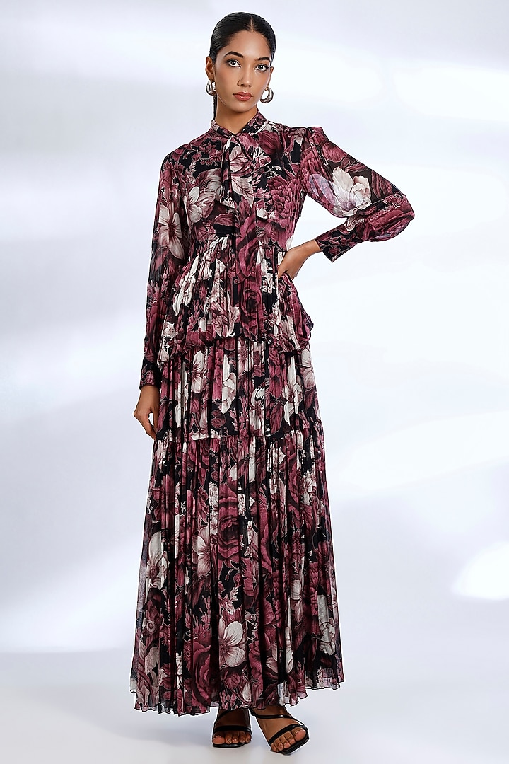 Multi-Colored Chiffon Floral Digital Printed Maxi Vacation Dress by Koai at Pernia's Pop Up Shop