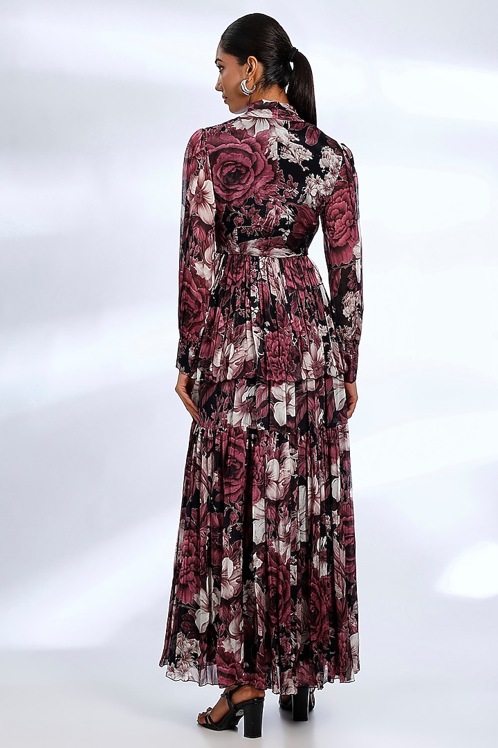 Multi-Colored Chiffon Floral Digital Printed Maxi Vacation Dress by Koai at Pernia's Pop Up Shop