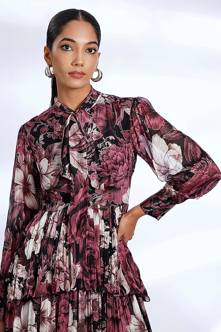 Multi-Colored Chiffon Floral Digital Printed Maxi Vacation Dress by Koai at Pernia's Pop Up Shop
