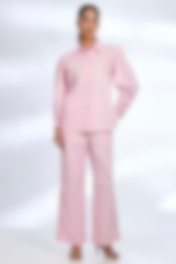 Light Pink Linen Embroidered & Digital Printed Co-Ord Set by Koai at Pernia's Pop Up Shop