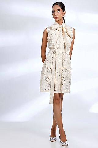 Off-White Cotton Embroidered Jacket Dress by Koai