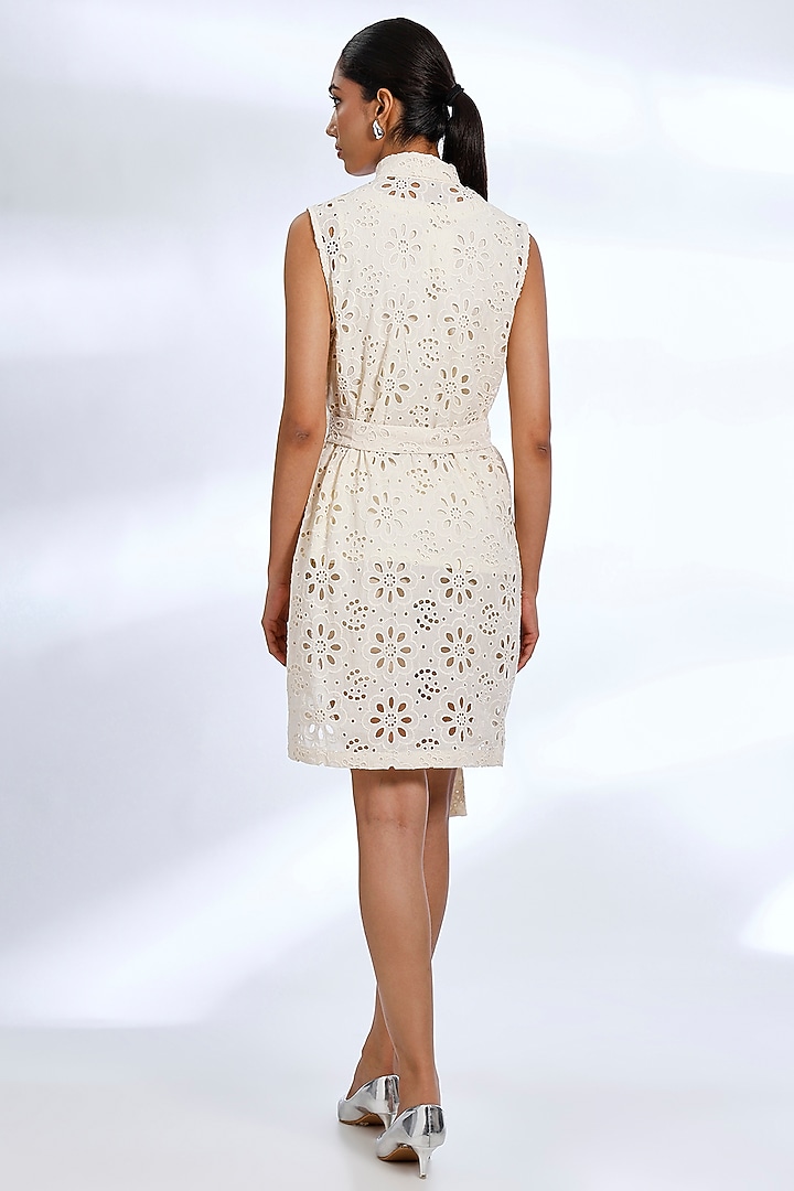 Off-White Cotton Embroidered Jacket Summer Dress by Koai at Pernia's Pop Up Shop