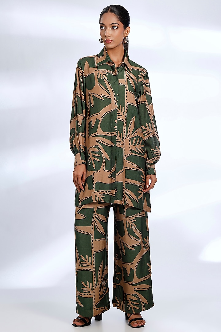 Mint & Mustard Muslin Cotton Silk Digital Printed Co-Ord Set by Koai at Pernia's Pop Up Shop