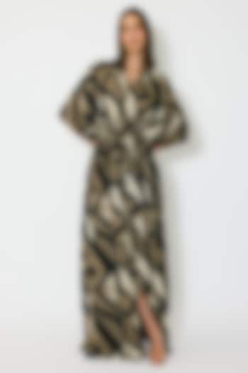 Black & Gold Muslin Cotton Silk Pattern Kaftan Dress by Koai at Pernia's Pop Up Shop