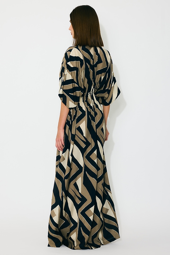 Black & Gold Muslin Cotton Silk Pattern Kaftan Dress by Koai at Pernia's Pop Up Shop