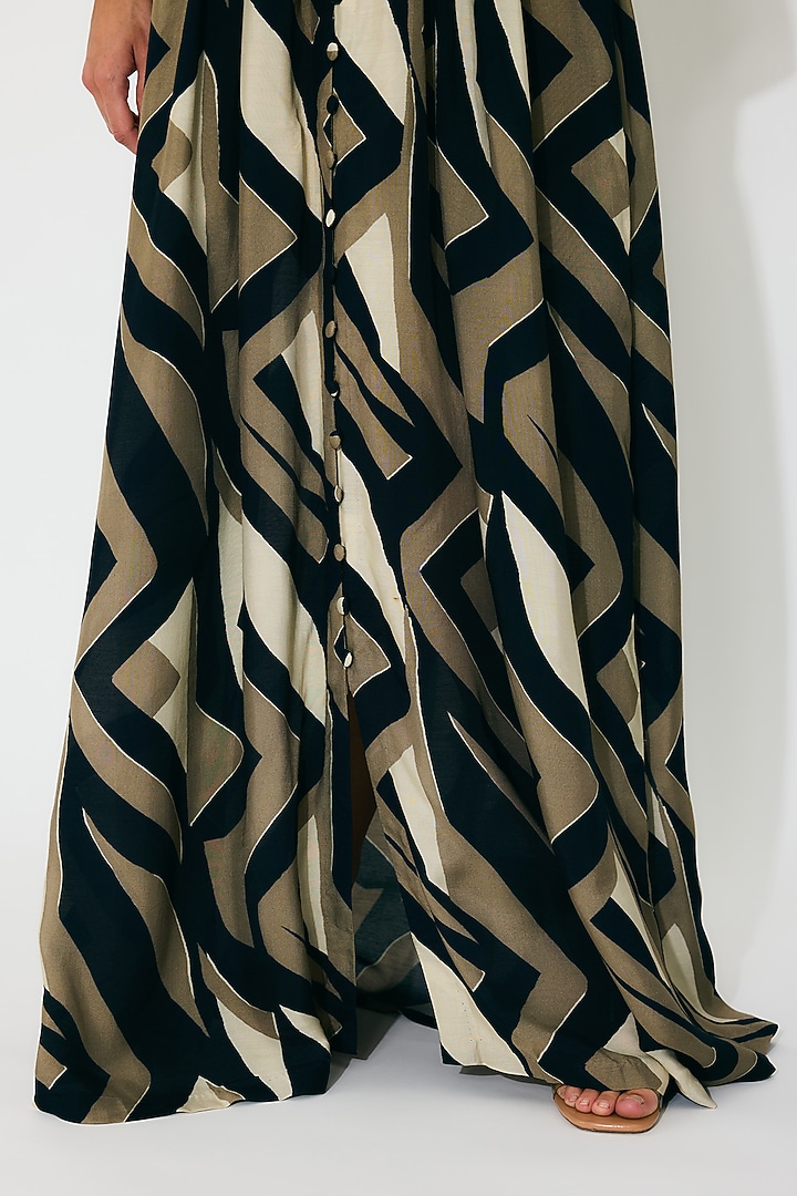 Black & Gold Muslin Cotton Silk Pattern Kaftan Dress by Koai at Pernia's Pop Up Shop