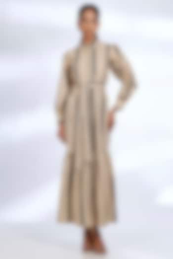 Cream & Dark Green Poplin Cotton Stripe Digital Printed Shirt Vacation Dress by Koai at Pernia's Pop Up Shop