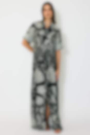 Grey & Black Muslin Cotton Silk Floral Shirt Vacation Dress by Koai at Pernia's Pop Up Shop