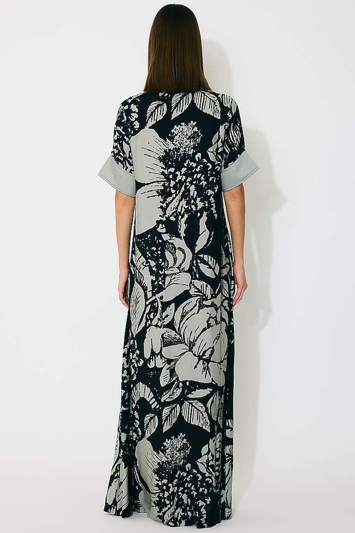 Grey & Black Muslin Cotton Silk Floral Shirt Vacation Dress by Koai at Pernia's Pop Up Shop