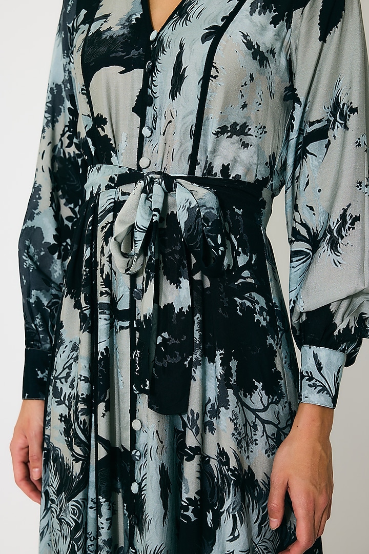 Blue & Black Muslin Cotton Silk Toile Printed Vacation Dress by Koai at Pernia's Pop Up Shop